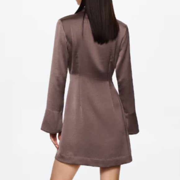 Mango MNG Women Brown Long sleeve Satin Party and events Shirt Dress Size XS - Picture 3 of 6